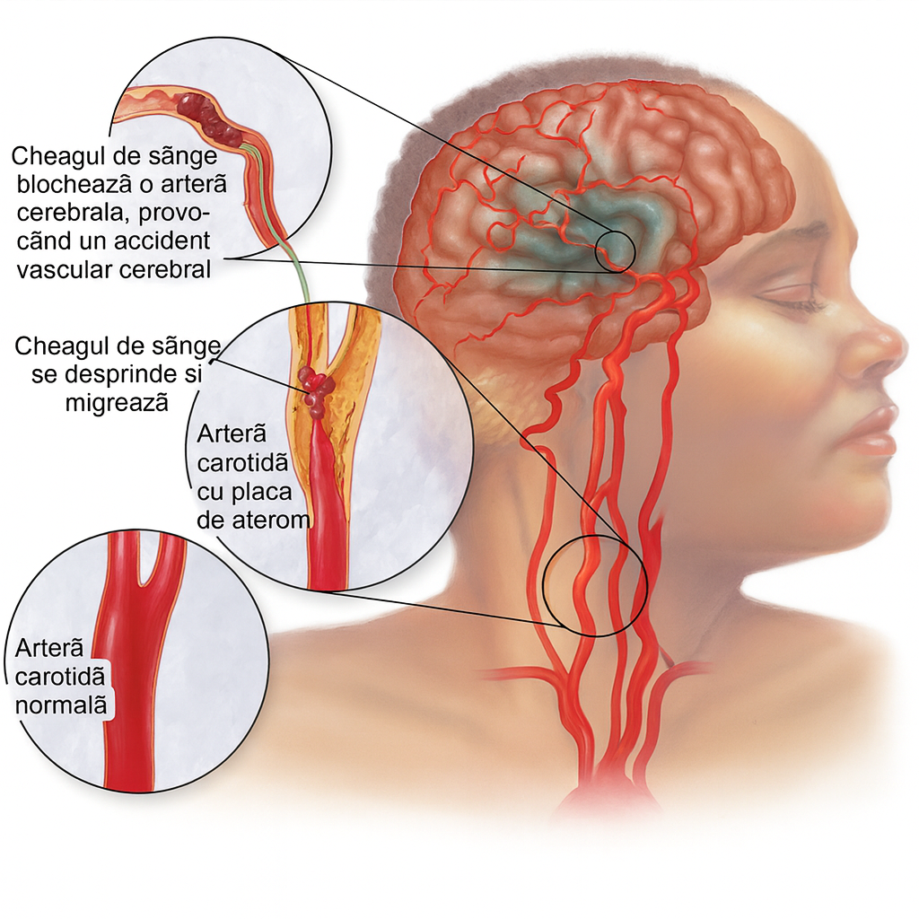 Schema vascularizării cerebrale în boala cerebrovasculară – artere principale și teritorii vasculare