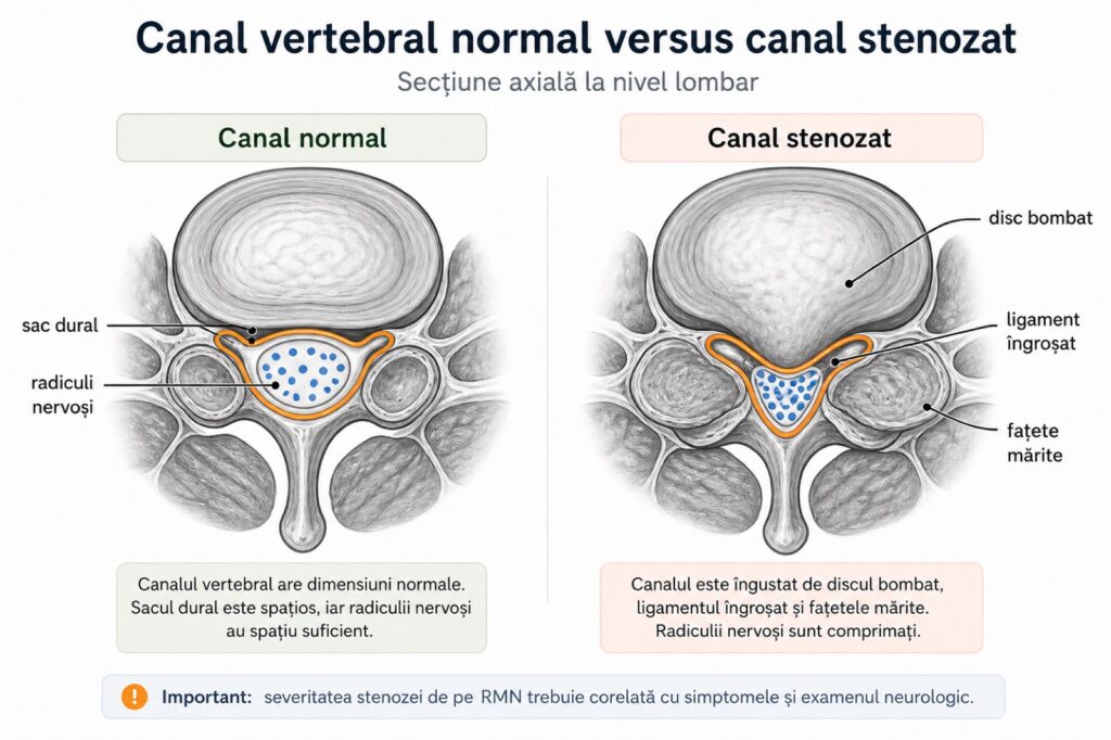 stenoză de canal vertebral - canal normal versus canal stenozat